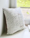 Decorative linen pillow cover with striped fabric in White & Cinnamon