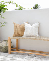 Decorative linen pillow cover with striped fabric in White & Sandy beige