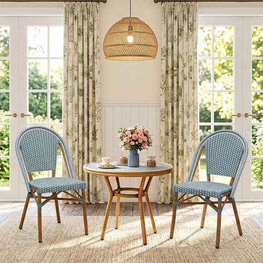 PURPLE LEAF French Bistro Chair Set of 2 Outdoor French Aluminium Frame Woven Rattan Back Dining Chair for Kitchen Bistros Cafe