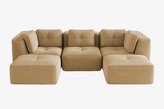 CORDELIA 116" 3-Seater High Armrest Sofa with 2 Ottomans