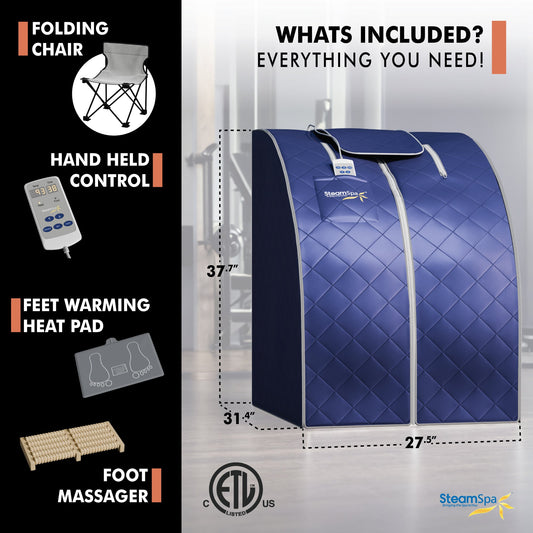 1-Person Indoor PP Plastic 1050 Watt Portable Infrared Home Sauna with Digital Controller and Foldable Chair, Blue
