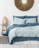 Dusty blue linen duvet cover set (3 pcs)