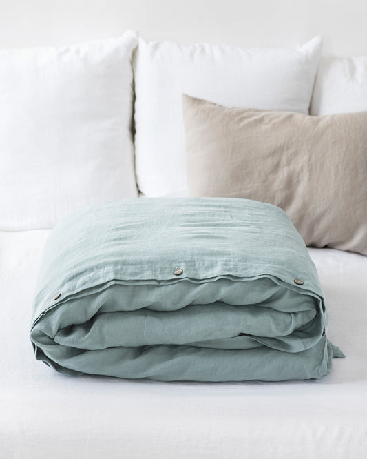 Dusty blue linen duvet cover