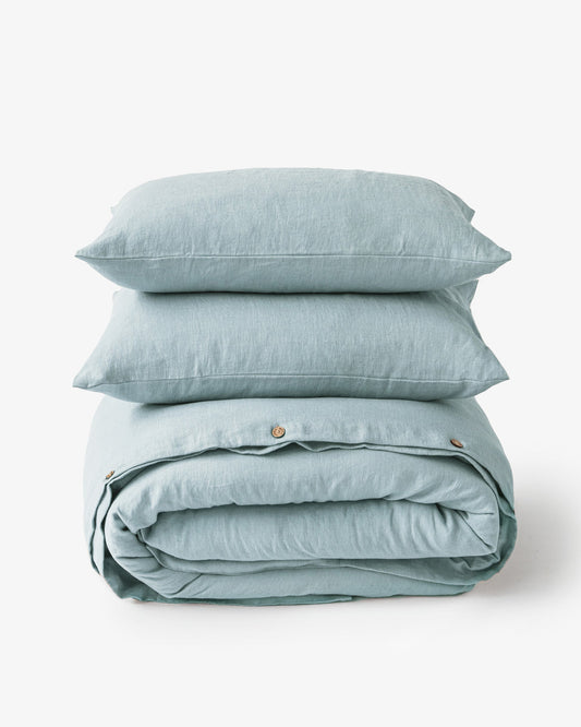 Dusty blue linen duvet cover set (3 pcs)