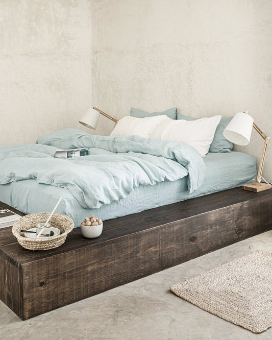 Dusty blue linen duvet cover set (3 pcs)