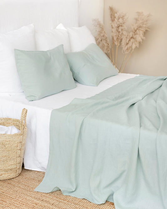 Dusty blue linen flat sheet