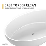 Cestino Series 67 in. x 36 in. Flat Bottom Solid Surface Freestanding Soaking Bathtub with Center Drain in Matte White