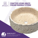 Desert Crown Series 17 in. L x 17 in. W Handcrafted Round Solid Surface Bathroom Vessel Sink in Cream Natural Stone