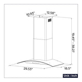 CIARRA 30 Inch Black Glass Wall Mount Range Hood, 650 CFM 3-Speed Extraction, Wave & Touch Control Kitchen Hood CAB75502-N-OW