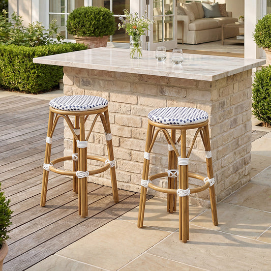 PURPLE LEAF Patio Round Bar Stools Set of 2 Outdoor Backless Barstools Woven Rattan Bar Chair  for Indoor Kitchen Island Bistros Cafe Restaurant