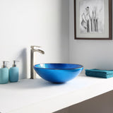 Clavier Series 17 in. Bathroom Vessel Sink with Scratch-Tough and Stain-Resistant Surface in Lustrous Blue Glass