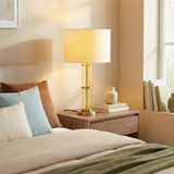 Echo Brushed Nickel Table Lamp with On/Off Switch Clear Glass Body Metal Base