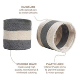 Jute Planters with Lining, Grey & White, 6.5", Set of 2 (16 Units)