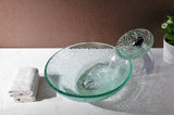 Choir Series 17 in. Round Bathroom Vessel Sink in Crystal Clear Mosaic Glass with Matching Chrome Waterfall Faucet