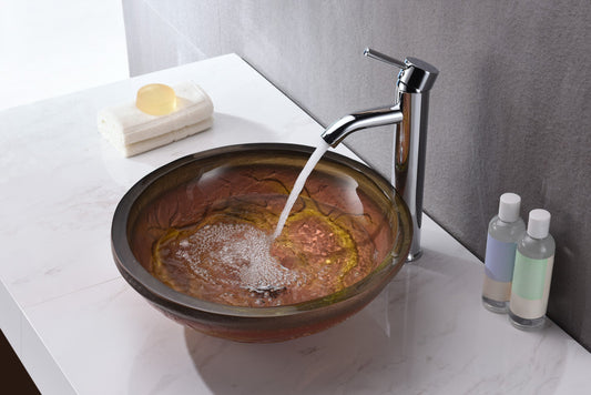 Alto Series 17 in. Bathroom Vessel Sink with Scratch-Tough and Stain-Resistant Non-Porous Surface in Brown Glass