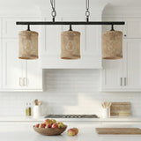 Elysian Three Lights Island With Natural Rattan Shade Farmhouse Chain Ceiling Lamp