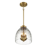 Ember Three Candle Lights Chain Pendant With Clear Glass - Satin Brass