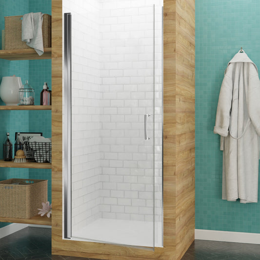 Lancer Series 29 in. x 72 in. H Hinged Semi-Frameless Shower Door with Tsunami Guard Tempered Glass