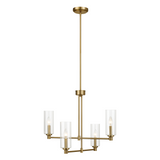 Enigma Four Lights Chandelier With Clear Ribbed Glass -Satin Brass