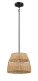 Essence Single Lights Pendant With Rattan Shade  Black Metal Finish for Farmhouse Style
