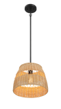 Essence Single Lights Pendant With Rattan Shade  Black Metal Finish for Farmhouse Style