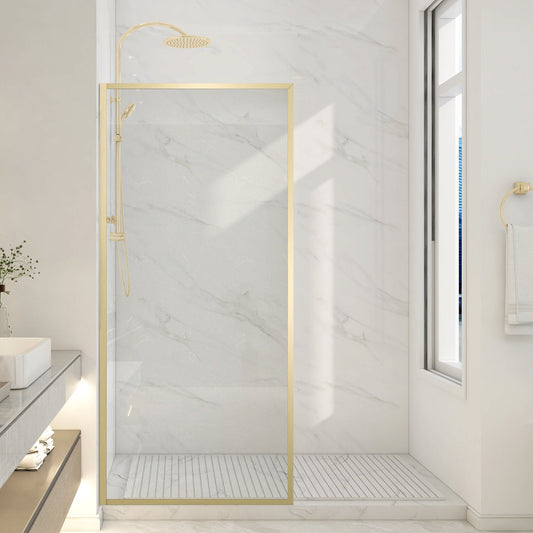 Welle 34 in. x 74 in. Framed Fixed Shower Screen Door with 5/16" (8mm) Tempered Fluted or Clear Glass