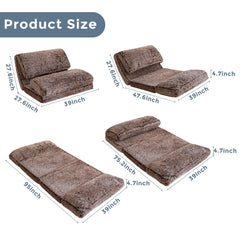 MAXYOYO Bean Bag Folding Floor Sofa Bed, Faux Fur Foam Filling Wall Couch Sleeper Chairs, Coffee