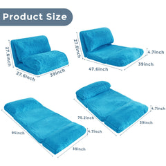 MAXYOYO Bean Bag Folding Floor Sofa Bed, Faux Fur Foam Filling Wall Couch Sleeper Chairs, Blue