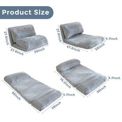 MAXYOYO Bean Bag Folding Floor Sofa Bed, Faux Fur Foam Filling Wall Couch Sleeper Chairs, Grey