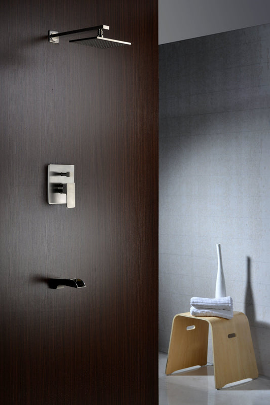 Mezzo Series Single Handle Wall Mounted Showerhead and Bath Faucet Set in Brushed Nickel