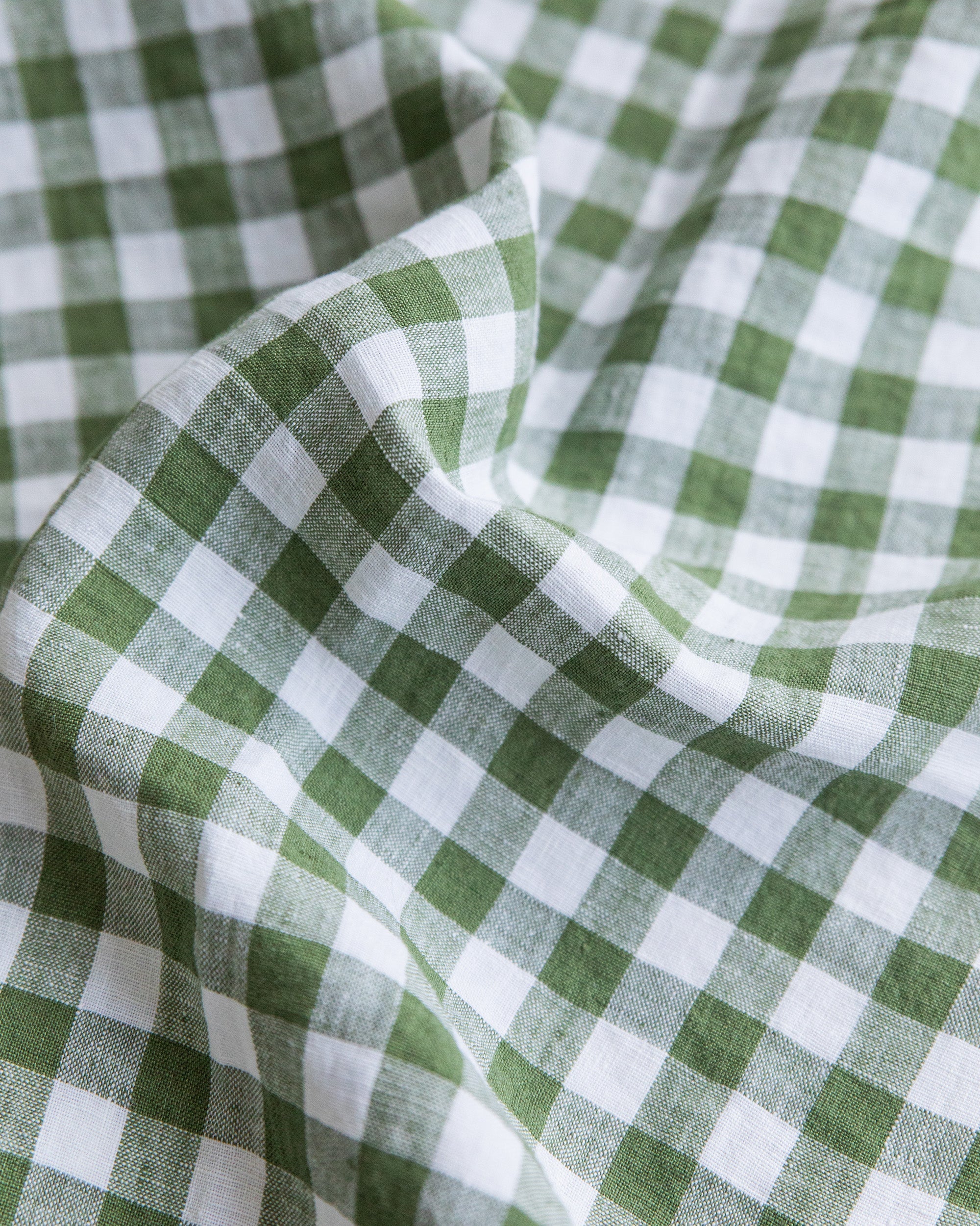 Forest green gingham linen tablecloth