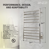 ANZZI Crete Series 10-Bar Wall Mounted Towel Warmer (20.86" W x 34.25" H), Dual Installation, Digital Timer, Rhino Alloy Certified Stainless Steel