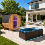 4-6 Person Electric Rock Heater Outdoor White Cedar Sauna with 1-Person All-in-One Blue Cold Plunge & Built-in Chiller