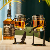 Rifle Hunter Whiskey Glass - Bullet Glass & Metal Cup Holder- Guns Whiskey, Scotch, Liquor Cup Holder, Holds Cup, Great Gift for Gun Enthusiasts, Hunters, Fathers, Sons, Elegant Party Accessory