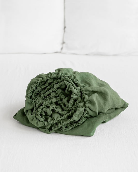Forest green linen fitted sheet