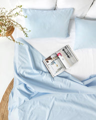 Sky blue linen-cotton sheet set (4 pcs)