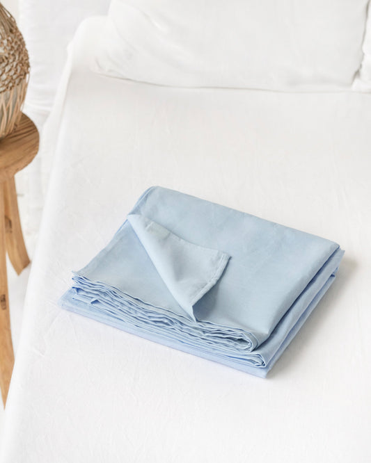 Sky blue linen-cotton flat sheet