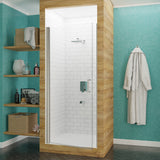 Lancer Series 23 in. x 72 in. H Hinged Frameless Shower Door with Tsunami Guard Tempered Glass