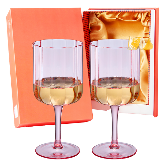 Flower Vintage Wine Glassware - Set of 2-13 oz (Pink)