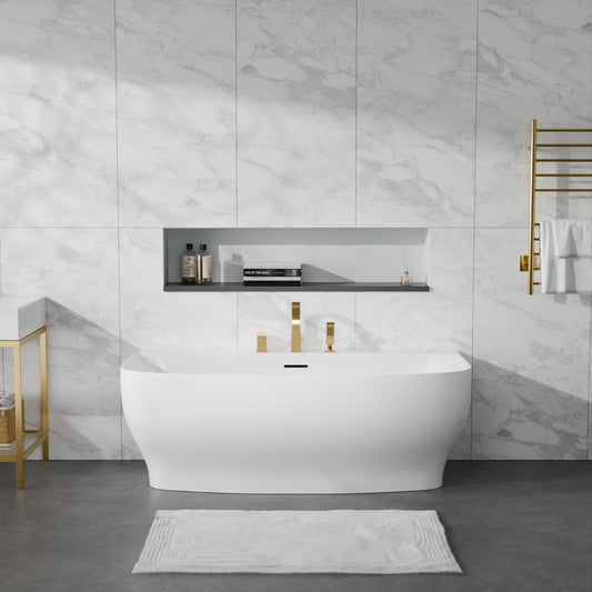 Bank Series 65 in. x 31 in. Flat Bottom Acrylic Freestanding Soaking Bathtub with Center Drain and Faucet