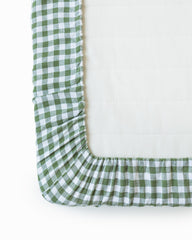 Forest green gingham linen fitted sheet