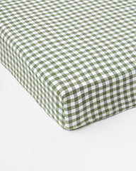 Forest green gingham linen fitted sheet