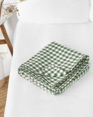 Forest green gingham linen flat sheet