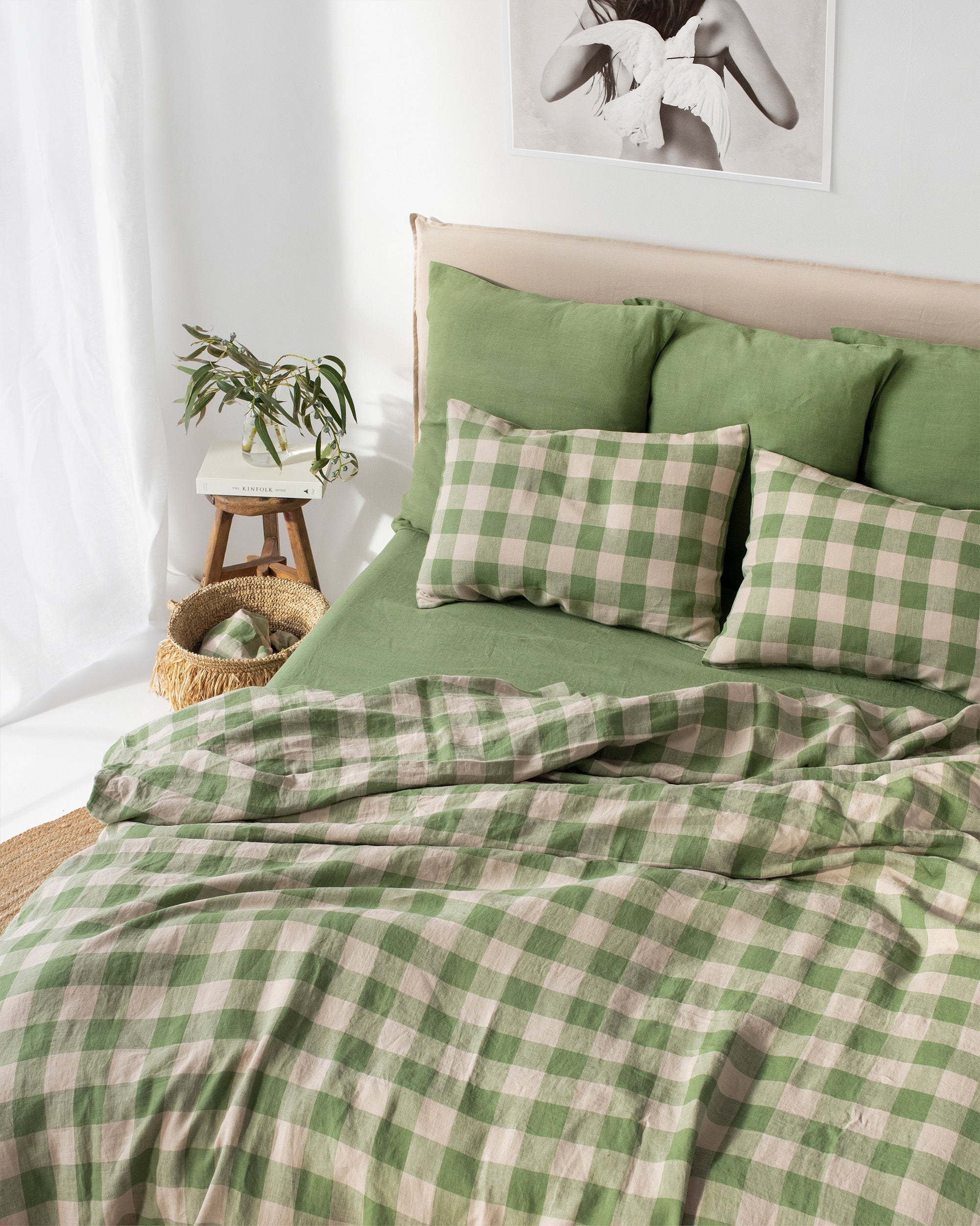 Green gingham linen sheet set (4 pcs)