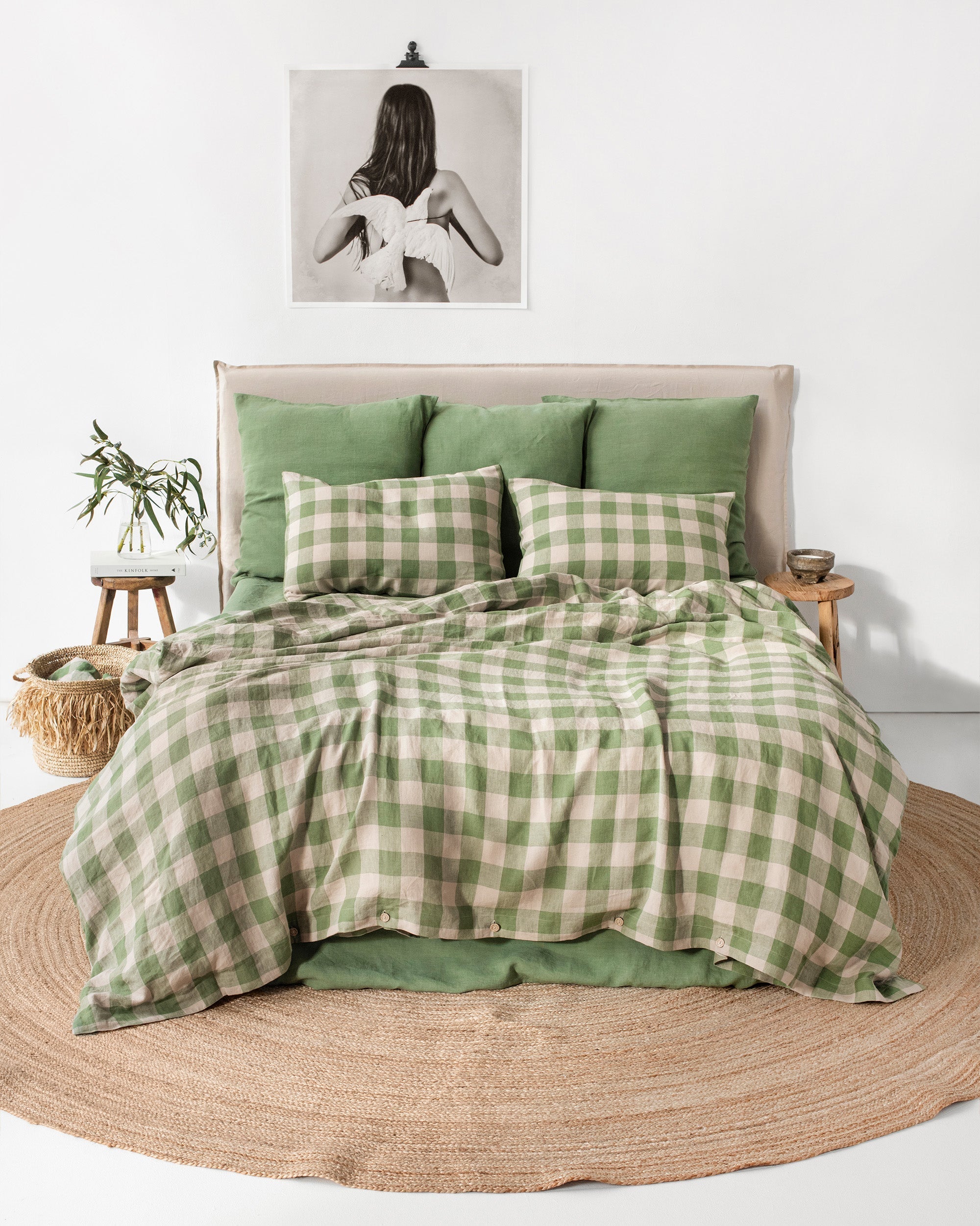 Green gingham linen sheet set (4 pcs)