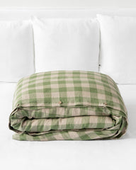 Green gingham linen duvet cover