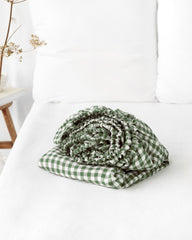 Forest green gingham linen fitted sheet