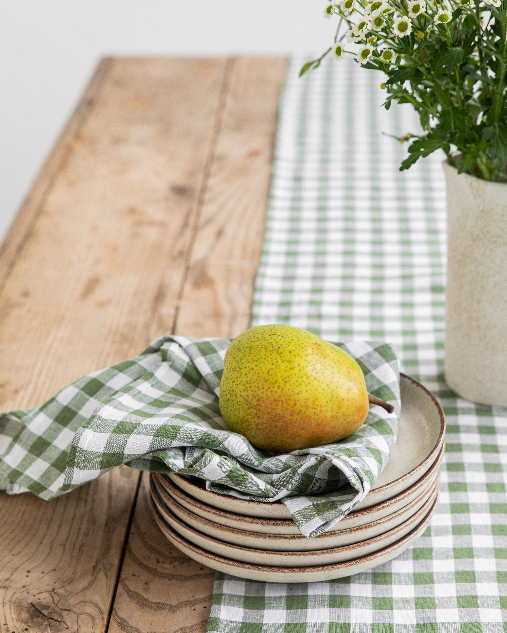 Linen table runner in Forest green gingham