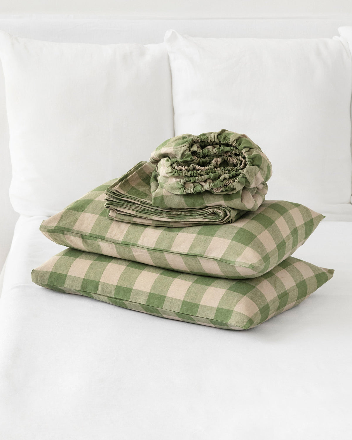 Green gingham linen sheet set (4 pcs)