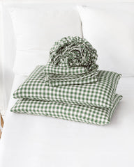 Forest green gingham linen sheet set (4 pcs)